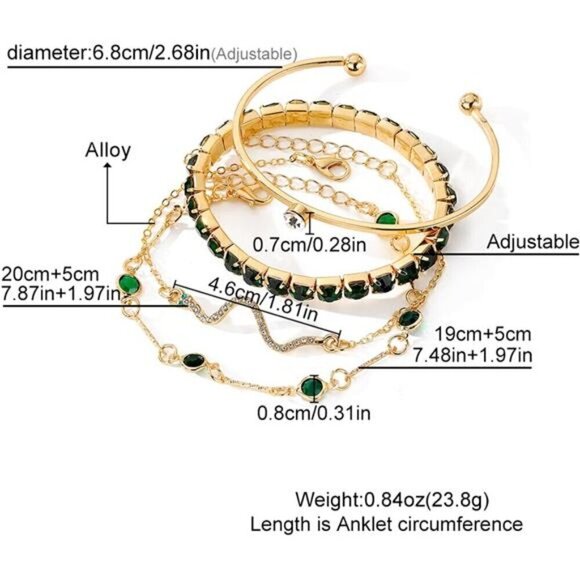 4 Piece Gold Bracelets Set Dainty for Women 14K Plated Link Cubic Zirconia - Picture 6 of 7